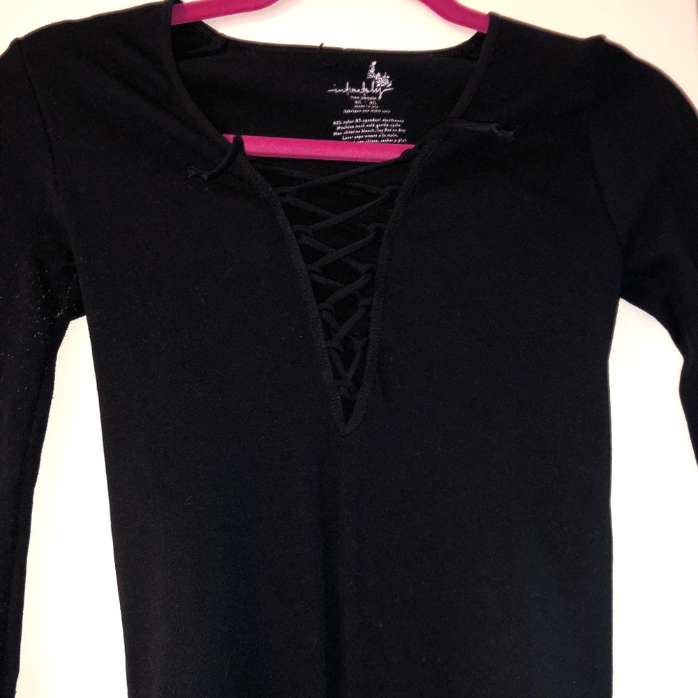 Cross tie neck black long sleeve